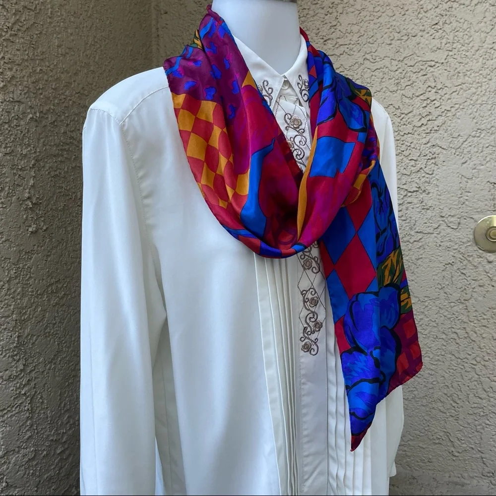 Vintage bright multicolored Jones New York silk scarf